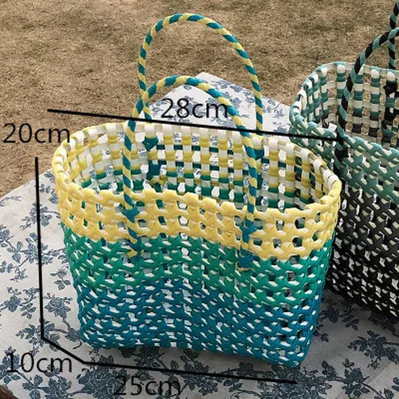 Summer Bag Women New Hand Woven Messenger Bag Hand-Held Single Shoulder Bag Hollow Vegetable Basket Casual Travel Beach Bag