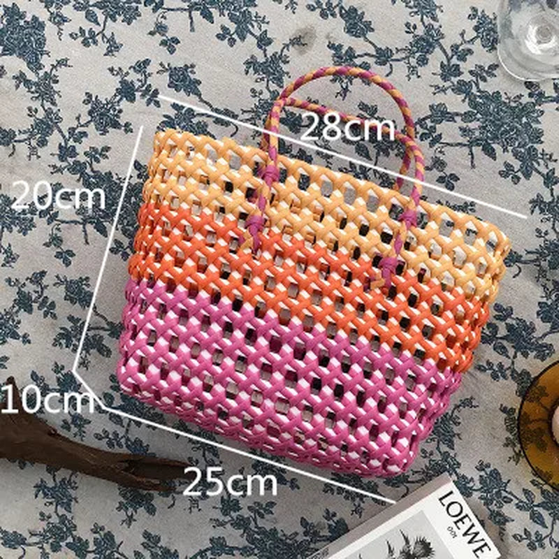 Summer Bag Women New Hand Woven Messenger Bag Hand-Held Single Shoulder Bag Hollow Vegetable Basket Casual Travel Beach Bag