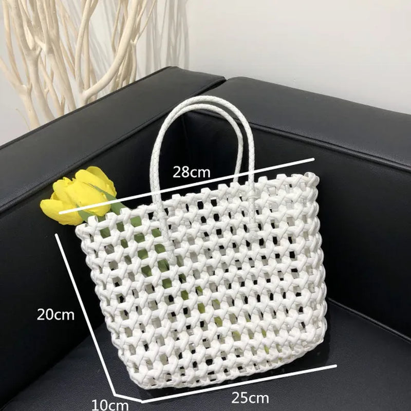 Summer Bag Women New Hand Woven Messenger Bag Hand-Held Single Shoulder Bag Hollow Vegetable Basket Casual Travel Beach Bag