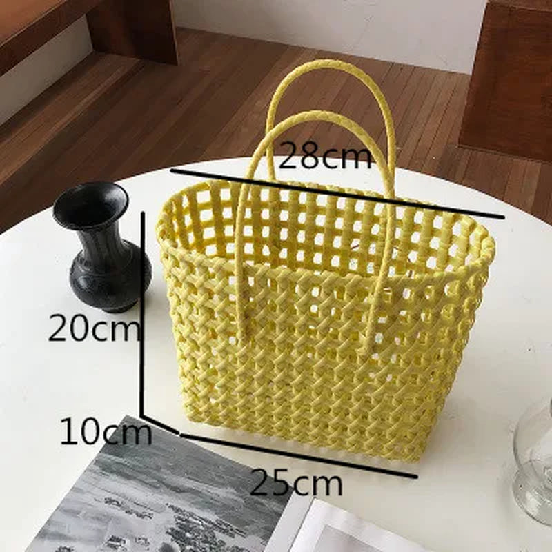 Summer Bag Women New Hand Woven Messenger Bag Hand-Held Single Shoulder Bag Hollow Vegetable Basket Casual Travel Beach Bag